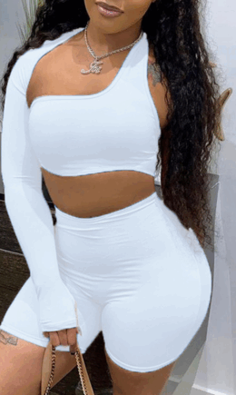 Casual Solid Hollowed Out One Shoulder Long Sleeve Two Pieces