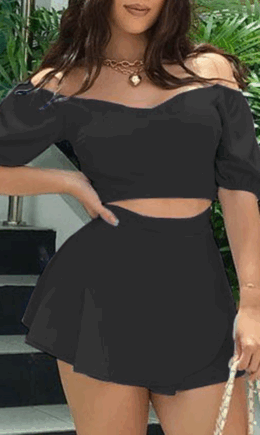 Casual Solid Split Joint Off the Shoulder Short Sleeve Two Pieces