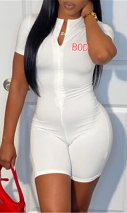 Fashion Casual Letter Print Basic Zipper Collar Regular Romper