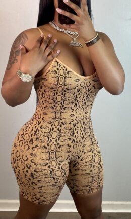 Sexy Casual Print Backless Spaghetti Strap Skinny Romper