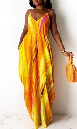 Sexy Casual Print Backless V Neck Sling Dress