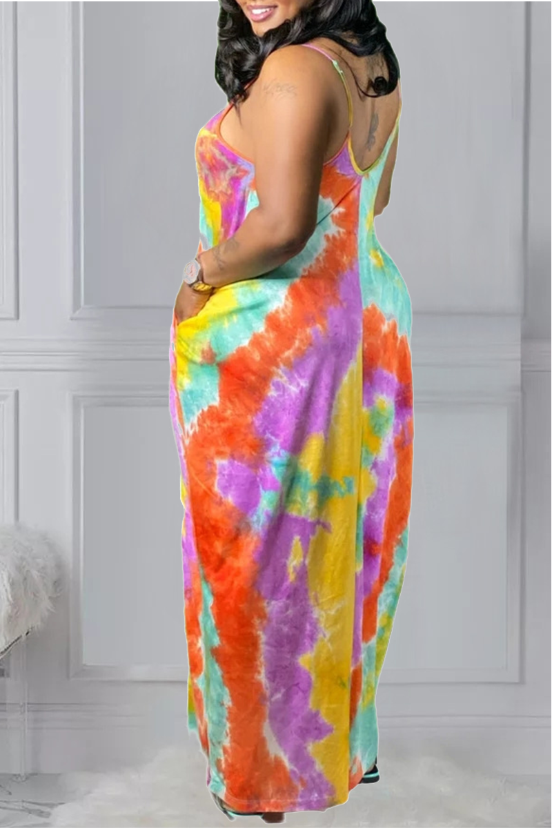 Lace Trim Tie Dye Spaghetti Strap Dress