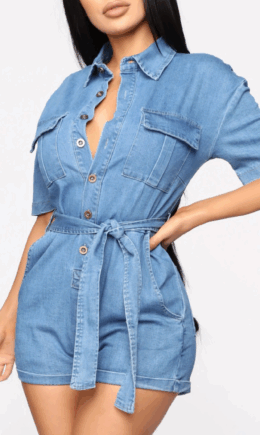Casual Solid Split Joint Turndown Collar Regular Jumpsuits