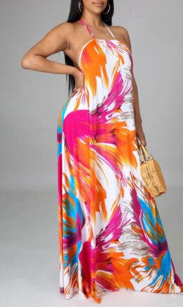 Fashion Sexy Print Backless Spaghetti Strap Sleeveless Dress
