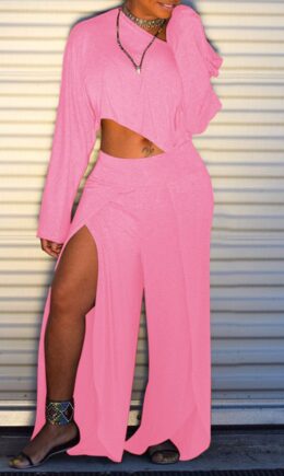 Fashion Casual Solid Split Joint Slit Oblique Collar Long Sleeve Two Pieces