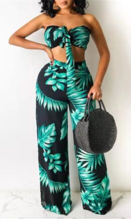 Sexy Casual Print Backless Strapless Sleeveless Two Pieces