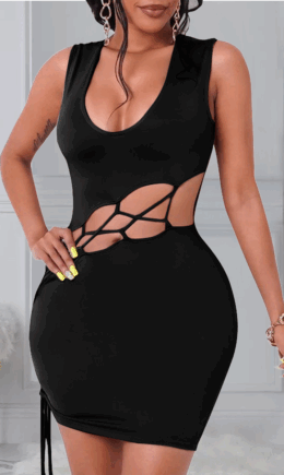 Sexy Solid Hollowed Out U Neck Pencil Skirt Dresses