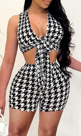 Sexy Casual Print Bandage V Neck Sleeveless Two Pieces