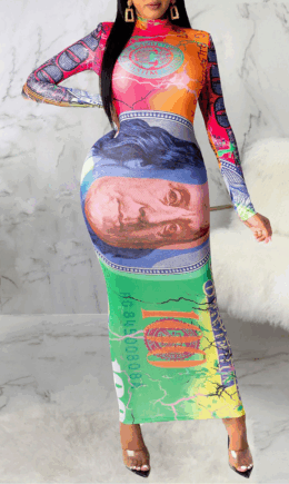 Sexy Print Mesh O Neck Pencil Skirt Dresses
