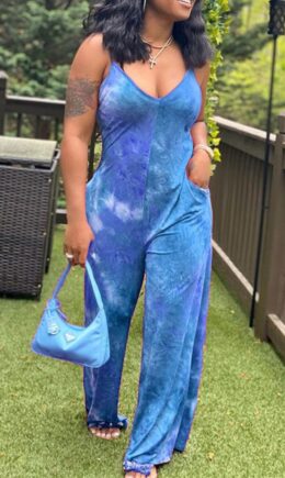 Fashion Casual Print Backless Spaghetti Strap Regular Jumpsuits