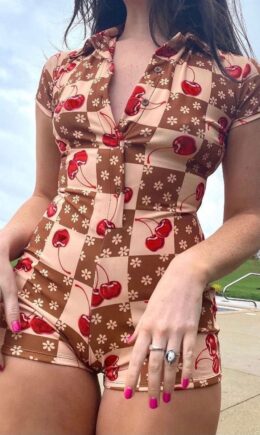 Fashion Casual Print Basic Turndown Collar Skinny Romper