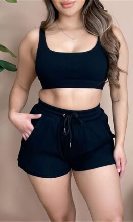 Casual Sportswear Solid Vests U Neck Sleeveless Two Pieces