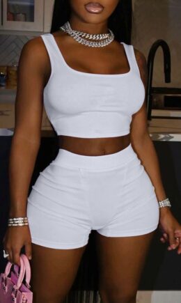 Casual Sportswear Solid Vests U Neck Sleeveless Two Pieces