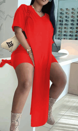 Casual Solid Split Joint O Neck Short Sleeve Two Pieces