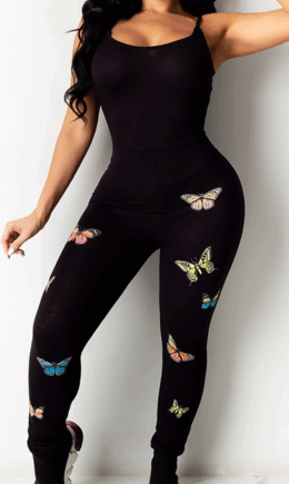Sexy Print Spaghetti Strap Skinny Jumpsuits