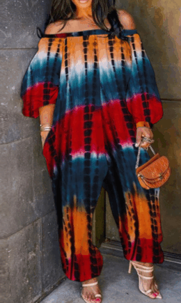 Sexy Print Split Joint Off the Shoulder Loose Jumpsuits
