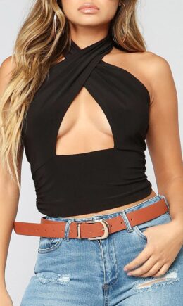 Sexy Casual Solid Hollowed Out Backless Halter Tops