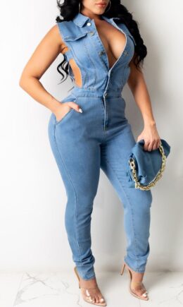 Sexy Casual Solid Hollowed Out Turndown Collar Regular Jumpsuits