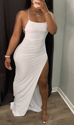 Sexy Solid Split Joint High Opening Spaghetti Strap Irregular Dress Dresses