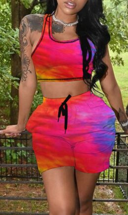 Casual Sportswear Print Vests U Neck Sleeveless Two Pieces