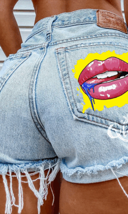 Casual Print Ripped Buckle Mid Waist Skinny Denim Shorts