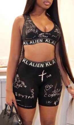 Fashion Casual Print Basic V Neck Sleeveless Two Pieces