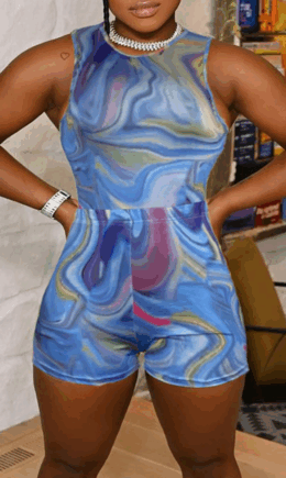 Sexy Print Split Joint O Neck Sleeveless Two Pieces