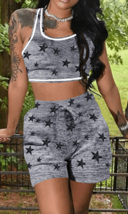 Casual Print U Neck Sleeveless Two Pieces