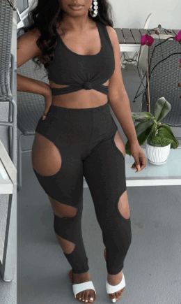 Sexy Hollowed Out U Neck Sleeveless Two Pieces