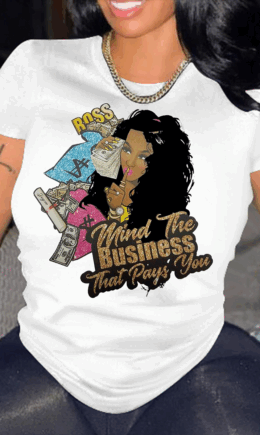 Casual Print Split Joint O Neck T-Shirts