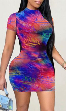 Fashion Casual Print Basic O Neck Short Sleeve Dress