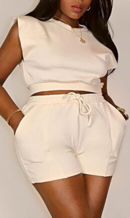 Casual Solid Split Joint O Neck Sleeveless Two Pieces