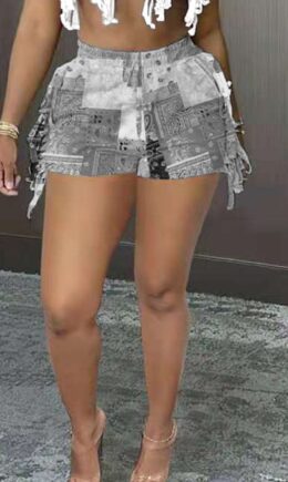 Casual Print Tassel Split Joint Straight High Waist Straight Full Print Bottoms