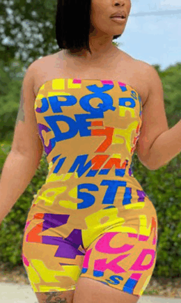 Sexy Print Split Joint Strapless Skinny Jumpsuits