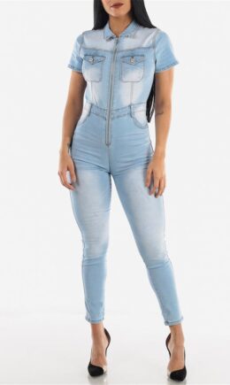 Fashion Casual Solid Zipper Turndown Collar Regular Jumpsuits