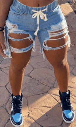 Sexy Solid Split Joint Mid Waist Straight Denim Shorts