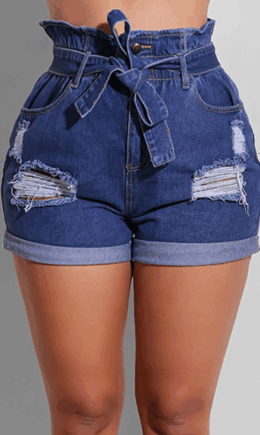 Casual Solid Split Joint High Waist Regular Denim Shorts