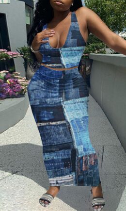 Sexy Casual Print Vests U Neck Sleeveless Two Pieces