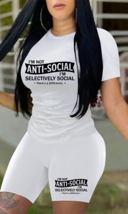 Fashion Casual Letter Print Basic O Neck Short Sleeve Two Pieces