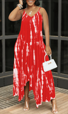 Sexy Print Split Joint Spaghetti Strap Irregular Dress Dresses