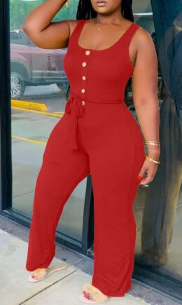 Fashion Sexy Solid Sleeveless O Neck Jumpsuits