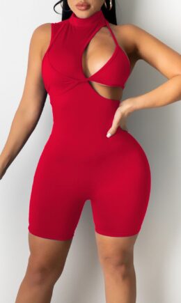 Sexy Solid Hollowed Out Split Joint Half A Turtleneck Skinny Jumpsuits