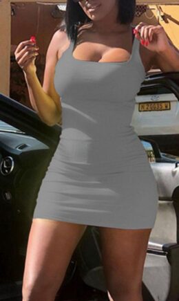 Casual Solid Split Joint U Neck Pencil Skirt Dresses