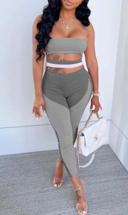 Fashion Sexy Patchwork Bandage Hollowed Out Backless Strapless Skinny Jumpsuits