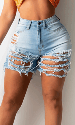 Sexy Solid Ripped Mid Waist Skinny Denim Shorts