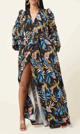 Sexy Print High Opening V Neck Irregular Dress Dresses