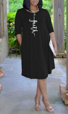 Fashion Casual Print Basic O Neck Long Sleeve Dresses