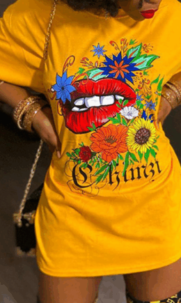 Casual Print Split Joint O Neck T-Shirts