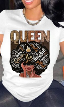 Casual Print Split Joint O Neck T-Shirts