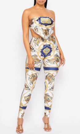 Sexy Print Split Joint Strapless Sleeveless Two Pieces